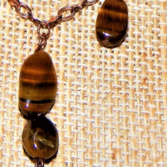 Artisan Copper Chain/Tiger Eye Stones Necklace & Earring Set - Picture 6 of 7